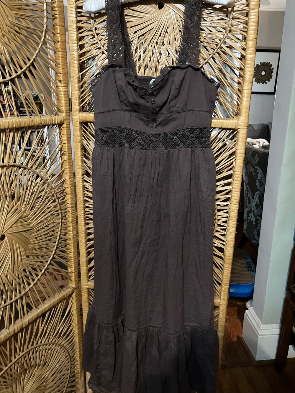 American Eagle Outfitters Brown Lace-Trim Maxi Dress